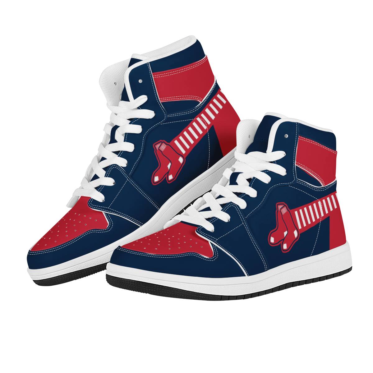 Women's Boston Red Sox High Top Leather AJ1 Sneakers 002